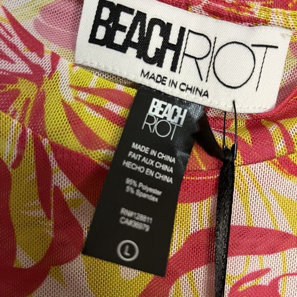 Beach Riot Kathleen Crop Top Floral Tropical Cover Up Pink Hawaiian Mesh NWT New - Picture 6 of 9